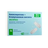Амоксициллин + Клавулановая кислота экспресс таблетки диспергируемые 250мг+62,5мг №14
