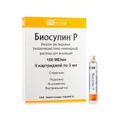 Инсулин Биосулин Р картридж раствор для инъекций 100Едля мл 3мл №5